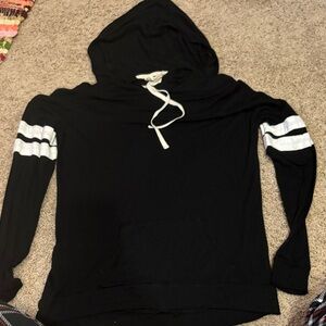 Hippie Rose Black Hoodie with White Stripes